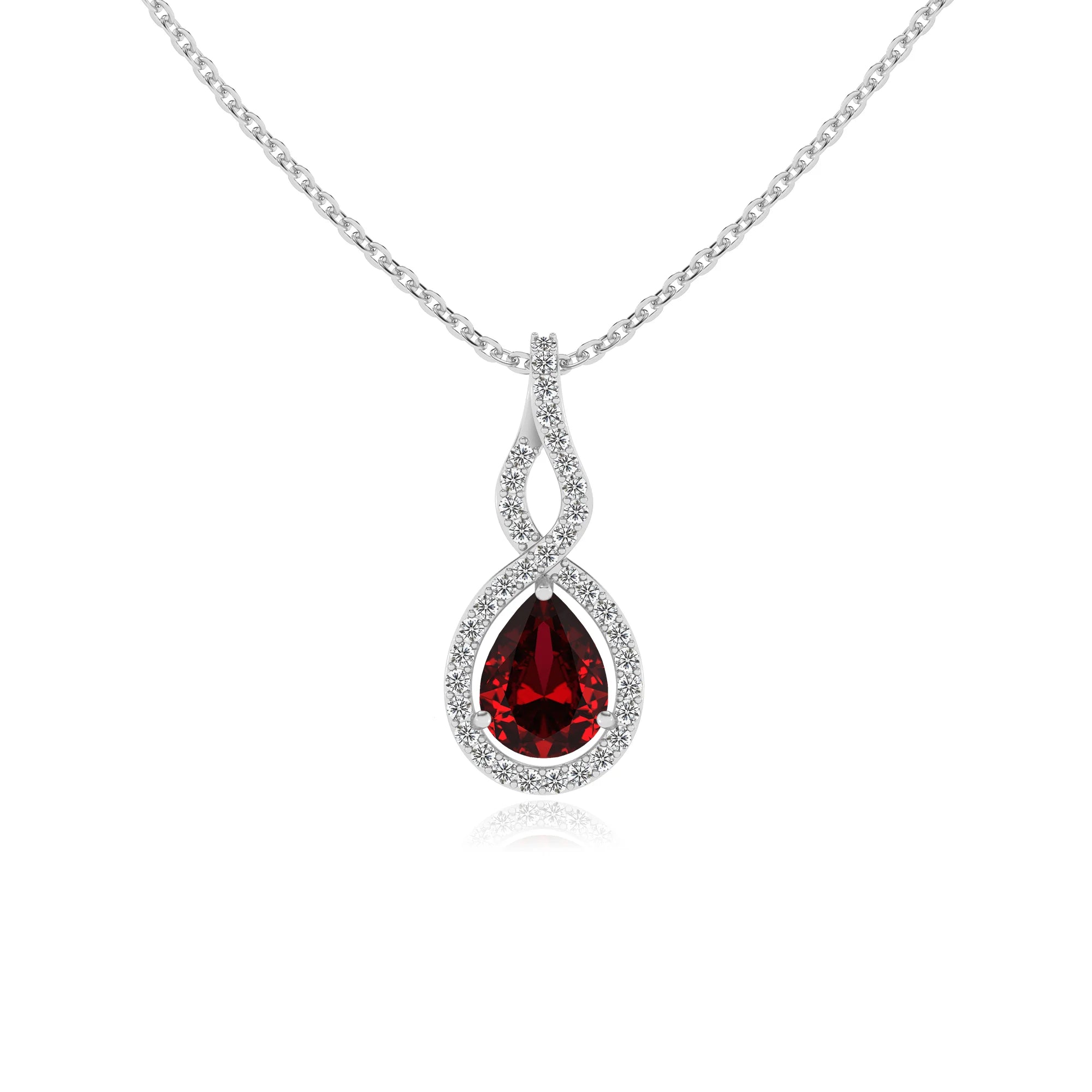 lab grown ruby pear necklaces in white gold 