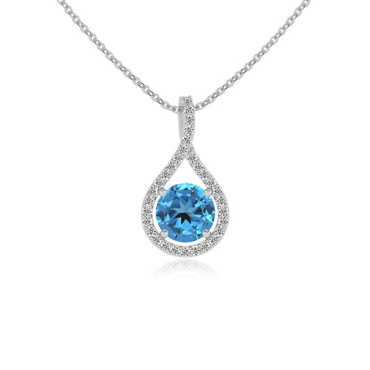 natural swiss-blue-topaz round solitaire necklaces in white gold 