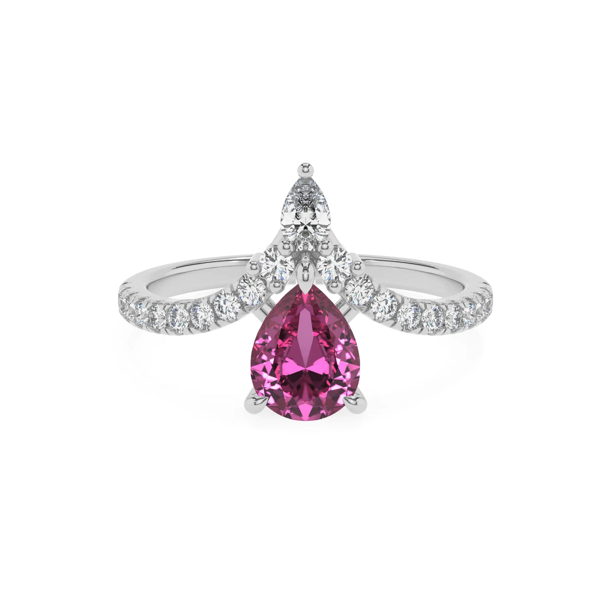 lab grown pink-sapphire pear solitaire rings in white gold 