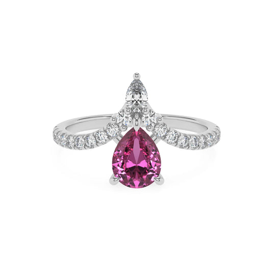 lab grown pink-sapphire pear solitaire rings in white gold 