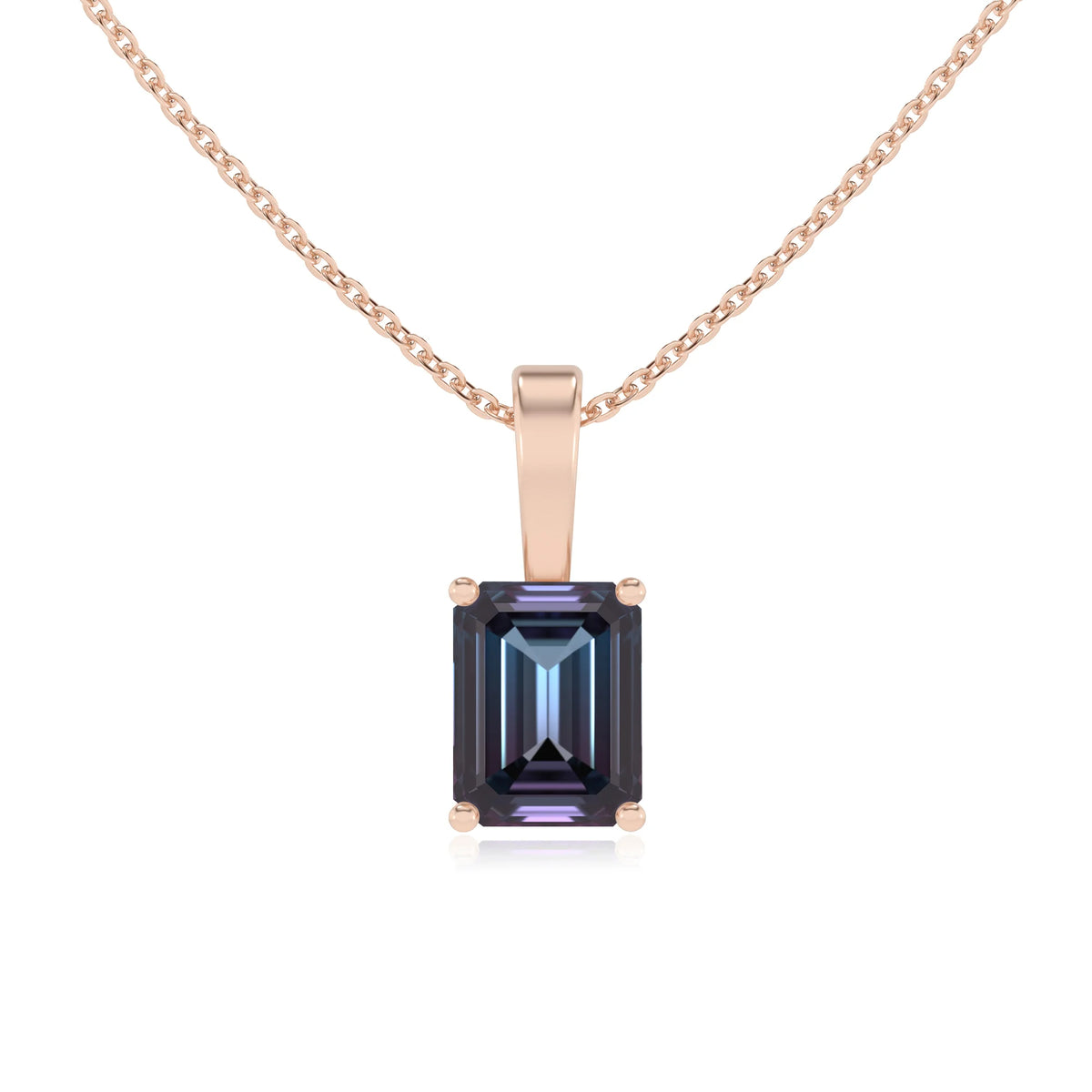 lab grown alexandrite emerald cut solitaire necklaces in rose gold 