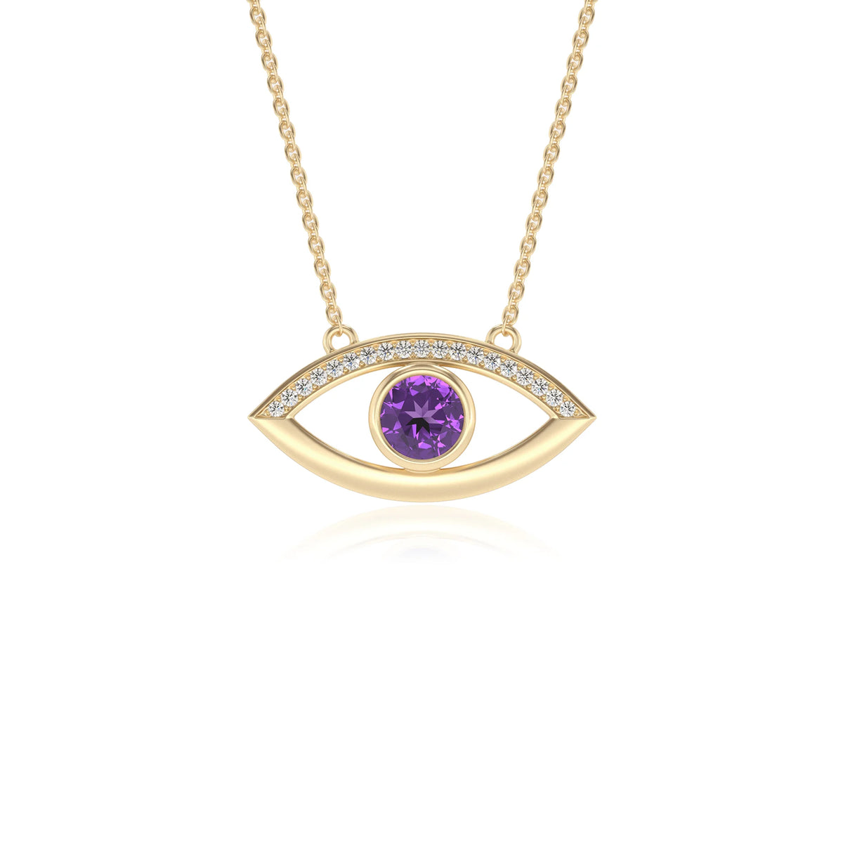 lab grown amethyst round solitaire necklaces in yellow gold 
