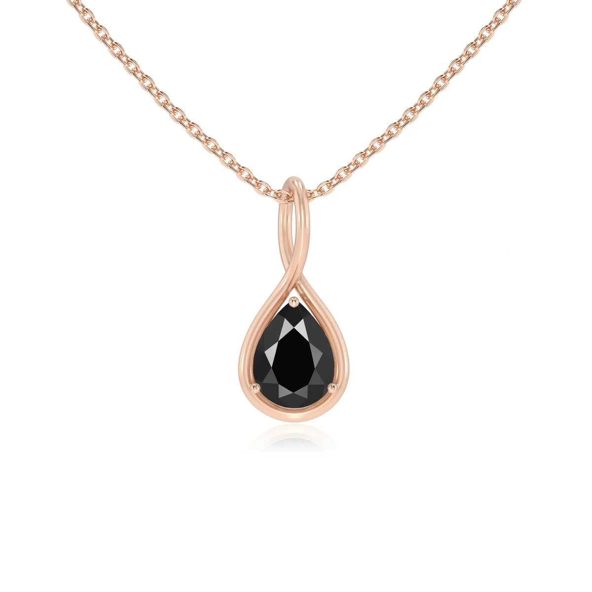 natural black-onyx pear solitaire necklaces in rose gold 
