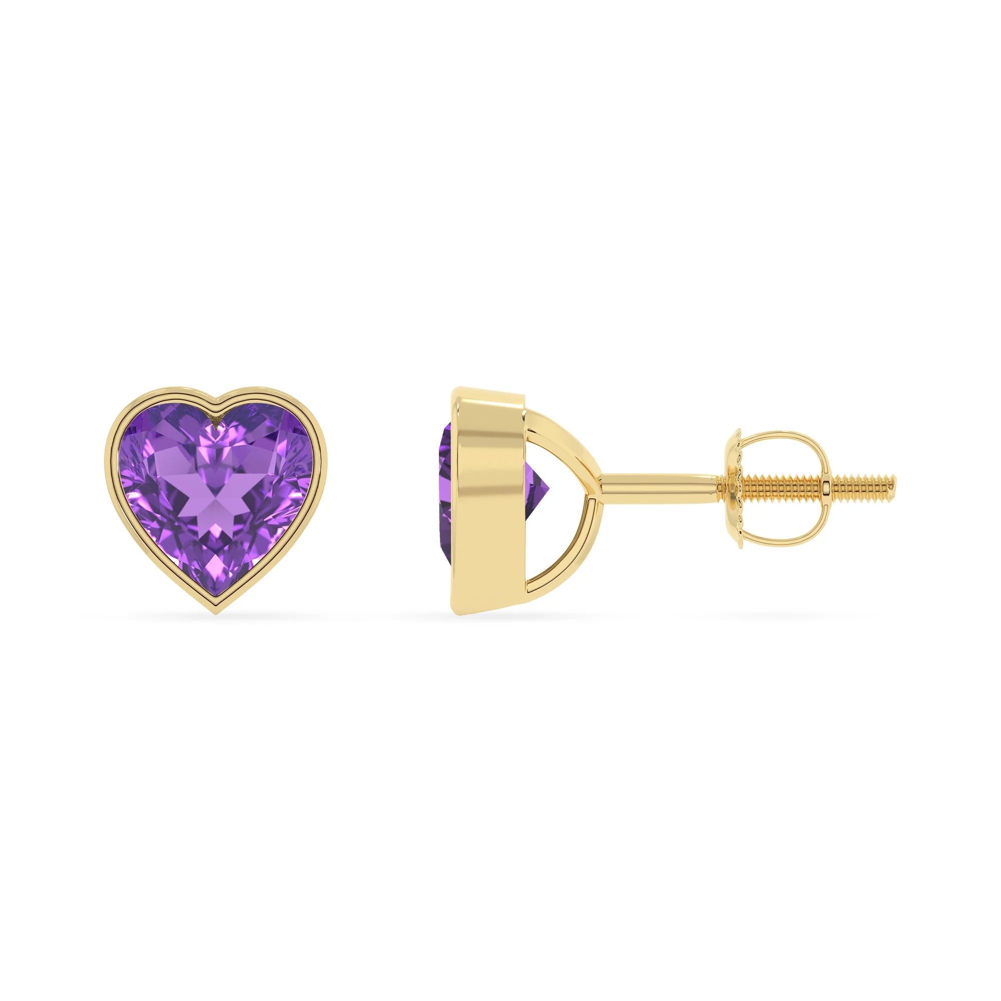 lab grown amethyst emerald cut stud earrings in yellow gold 