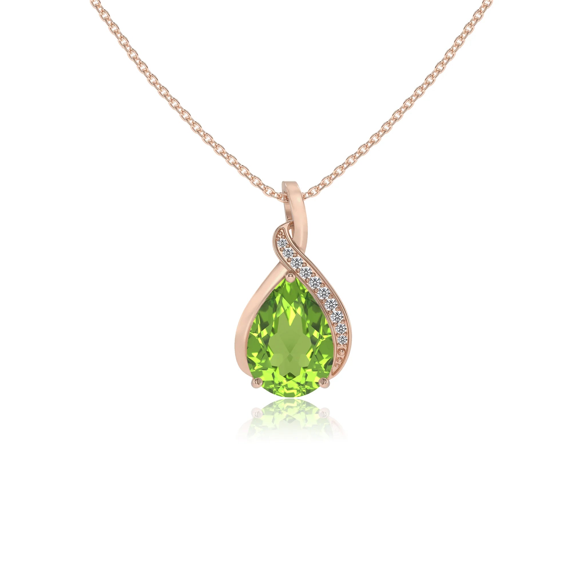 natural peridot pear solitaire necklaces in rose gold 