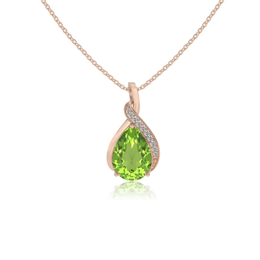 natural peridot pear solitaire necklaces in rose gold 