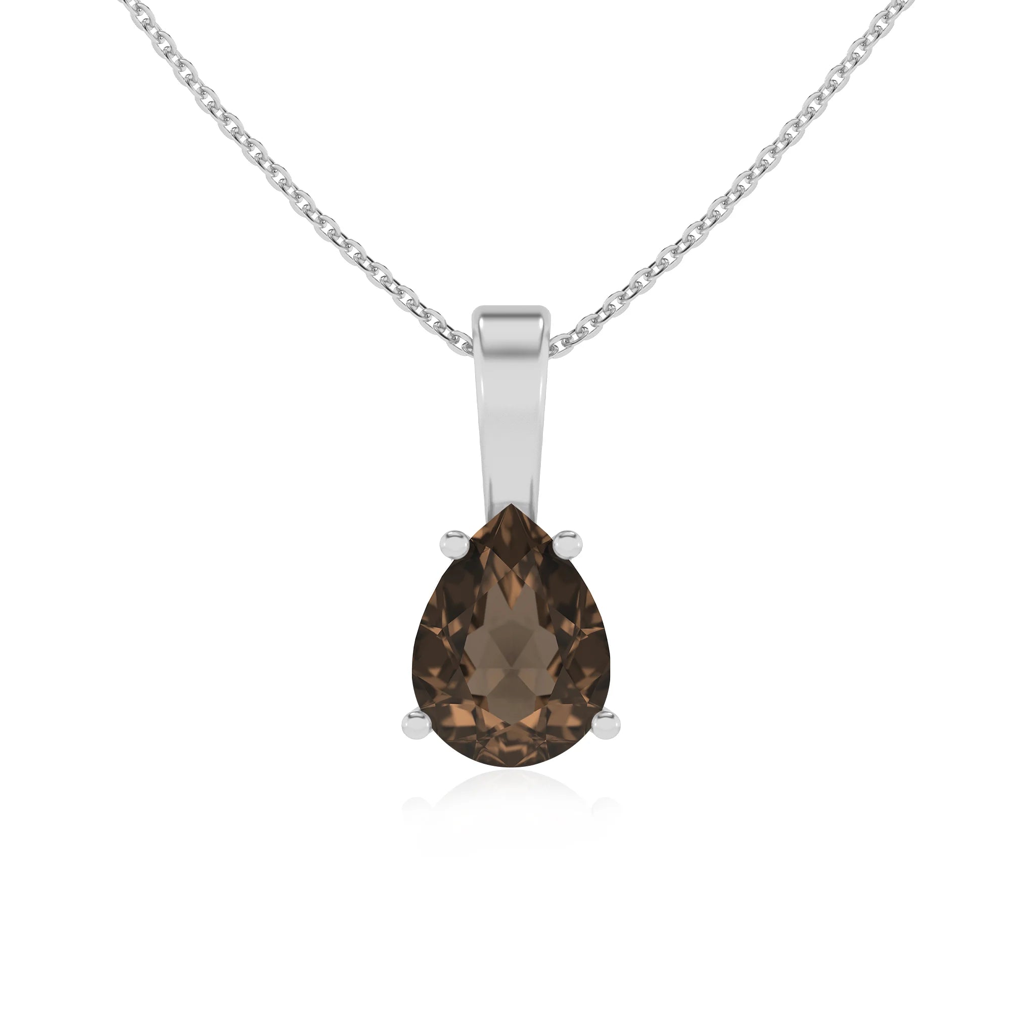 natural smoky-quartz pear solitaire necklaces in platinum 