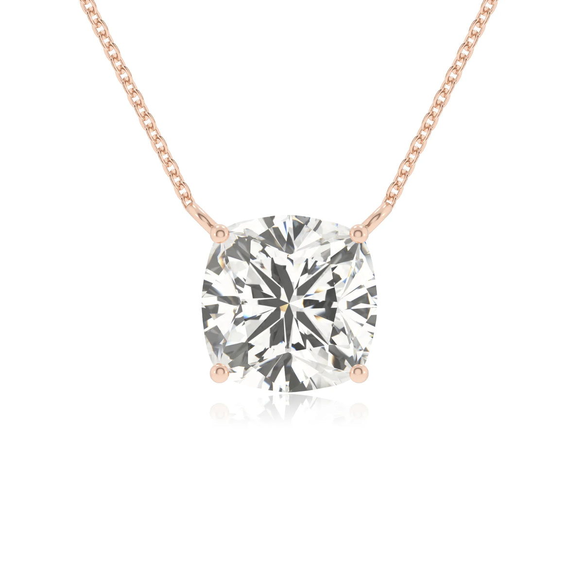 lab grown moissanite cushion solitaire necklaces in rose gold 