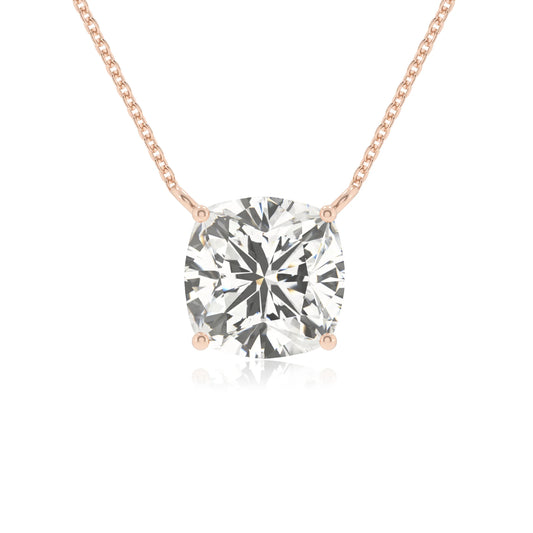 lab grown moissanite cushion solitaire necklaces in rose gold 