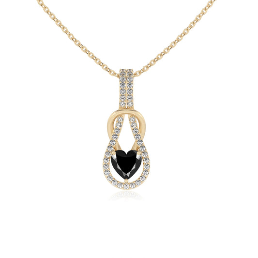 natural black-onyx heart infinity  v-bale necklaces in yellow gold 