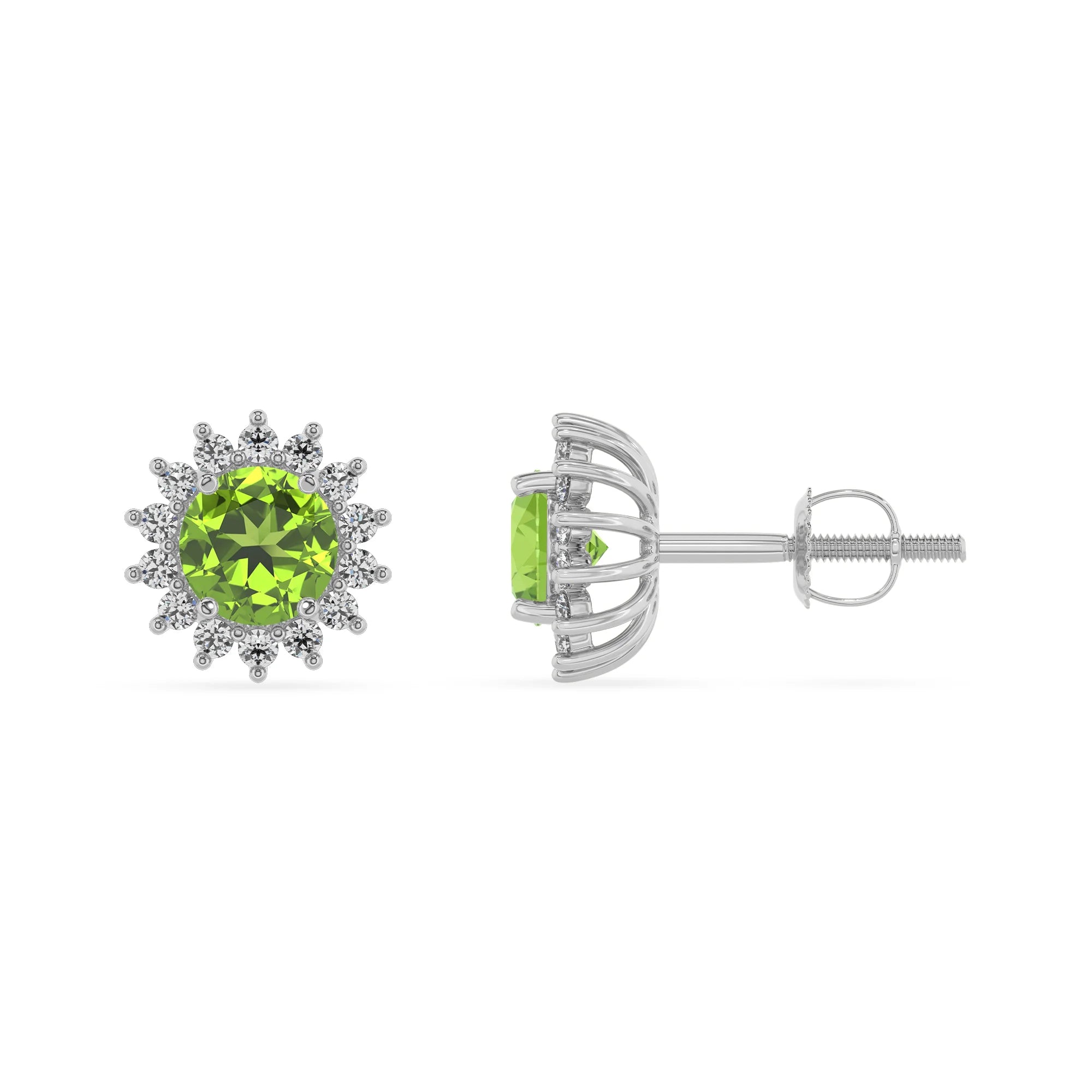 natural peridot round stud earrings in platinum 