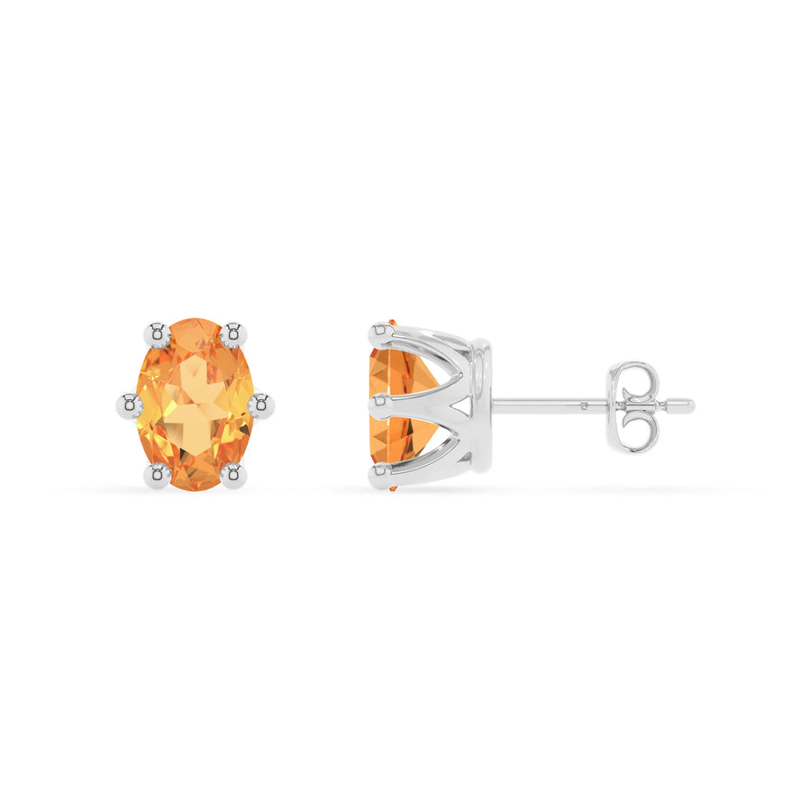lab grown citrine oval stud earrings in platinum 