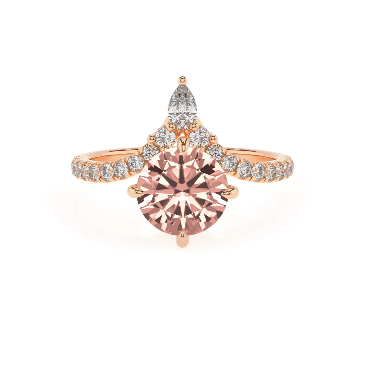 lab grown morganite round solitaire rings in rose gold 