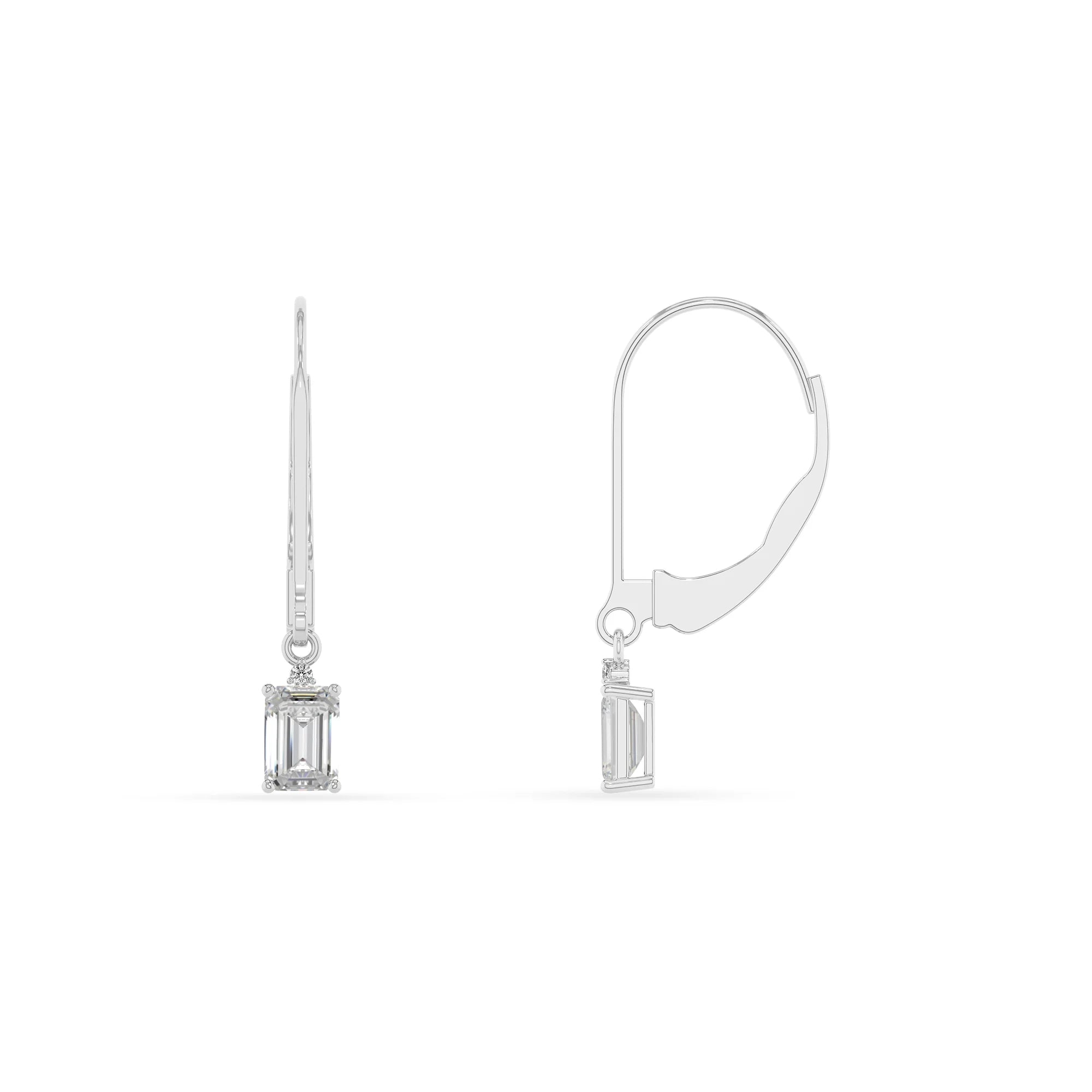 lab grown moissanite emerald cut drop earrings in sterling silver 