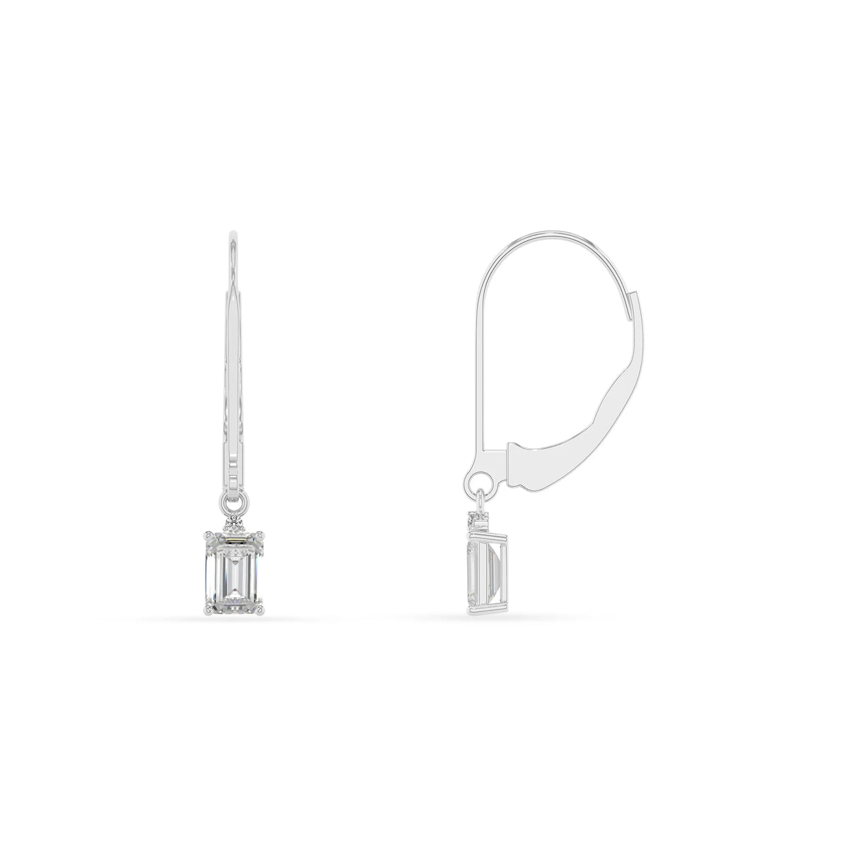 lab grown moissanite emerald cut drop earrings in sterling silver 