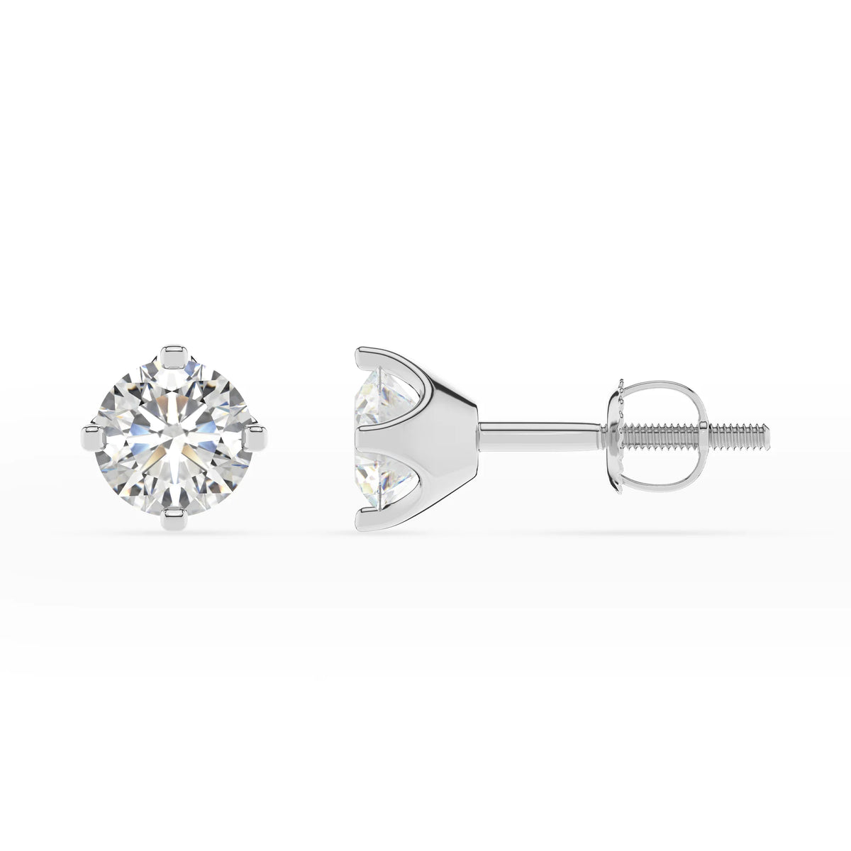 lab grown moissanite round stud earrings in white gold 