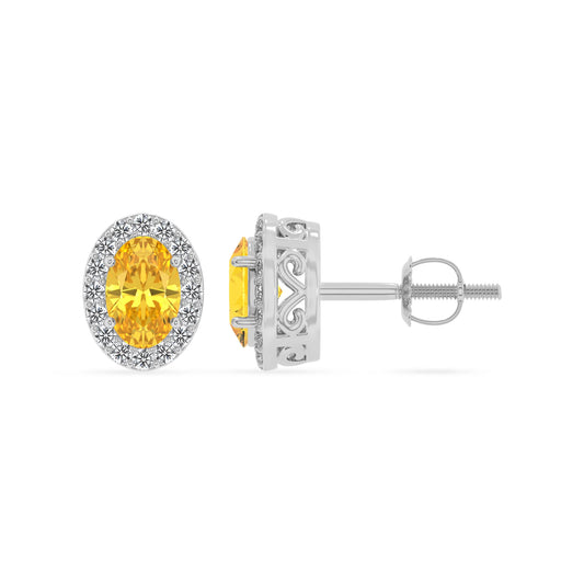 lab grown yellow sapphire oval stud earrings in sterling silver 