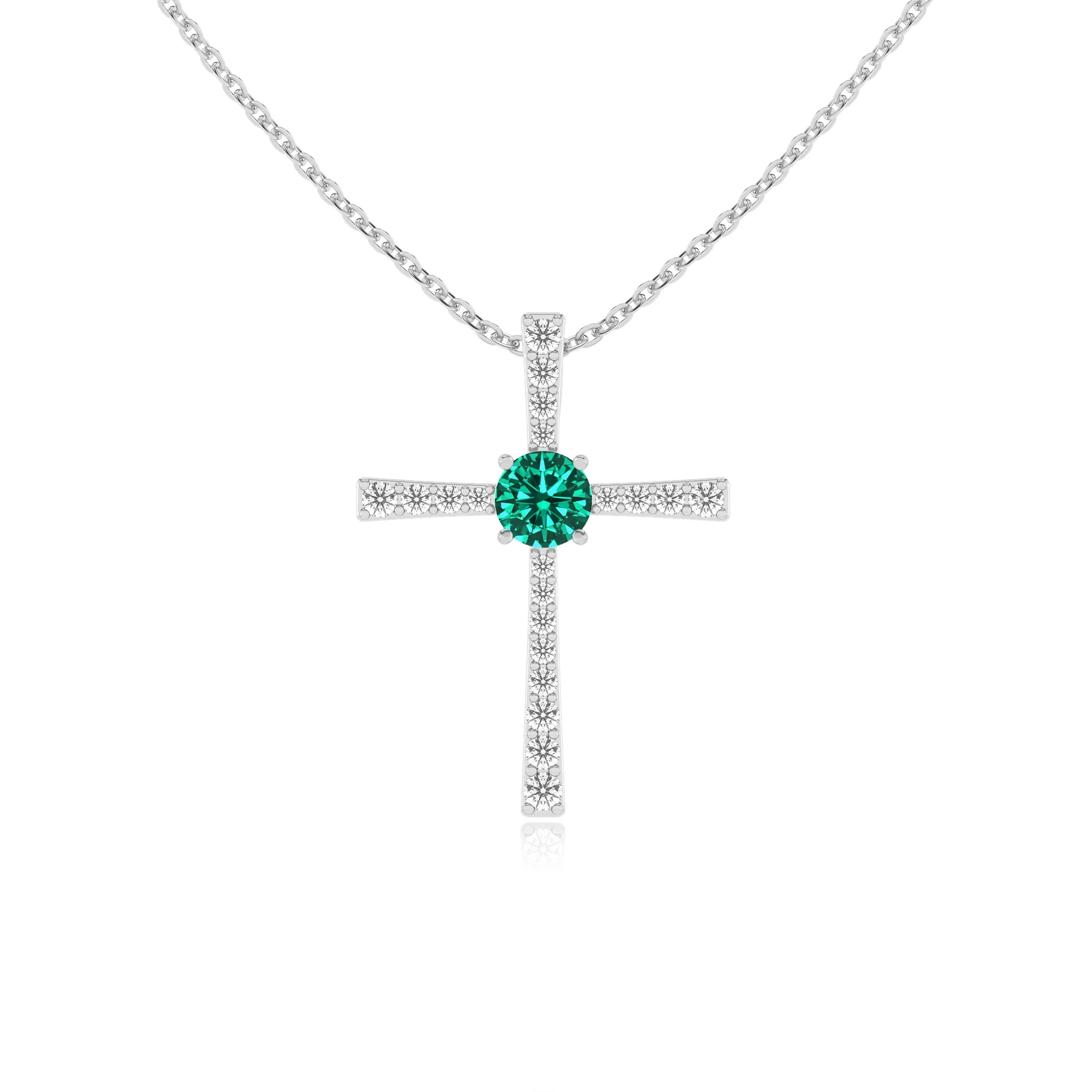 lab grown emerald round infinity necklaces in white gold 