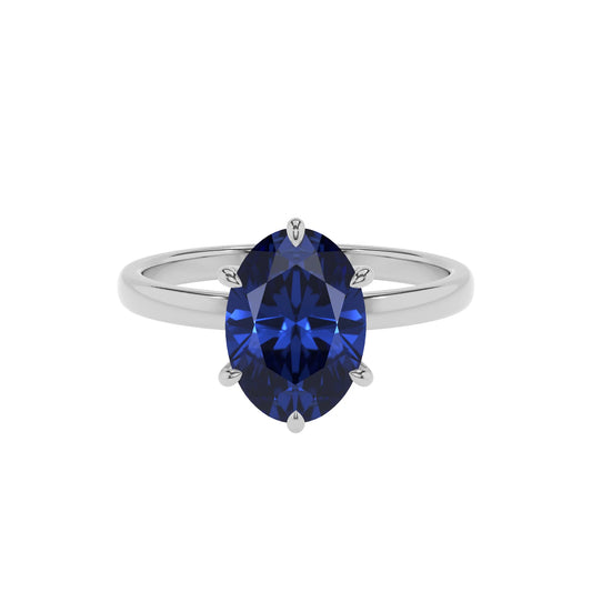 lab grown blue-sapphire oval solitaire rings in sterling silver 