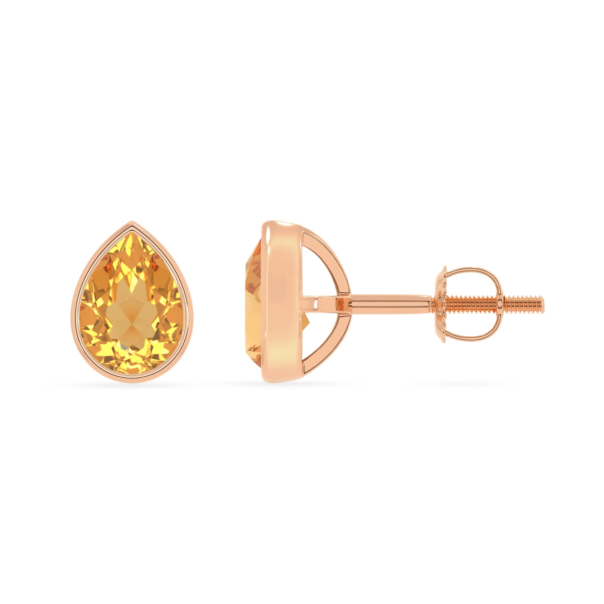 lab grown citrine pear stud earrings in rose gold 