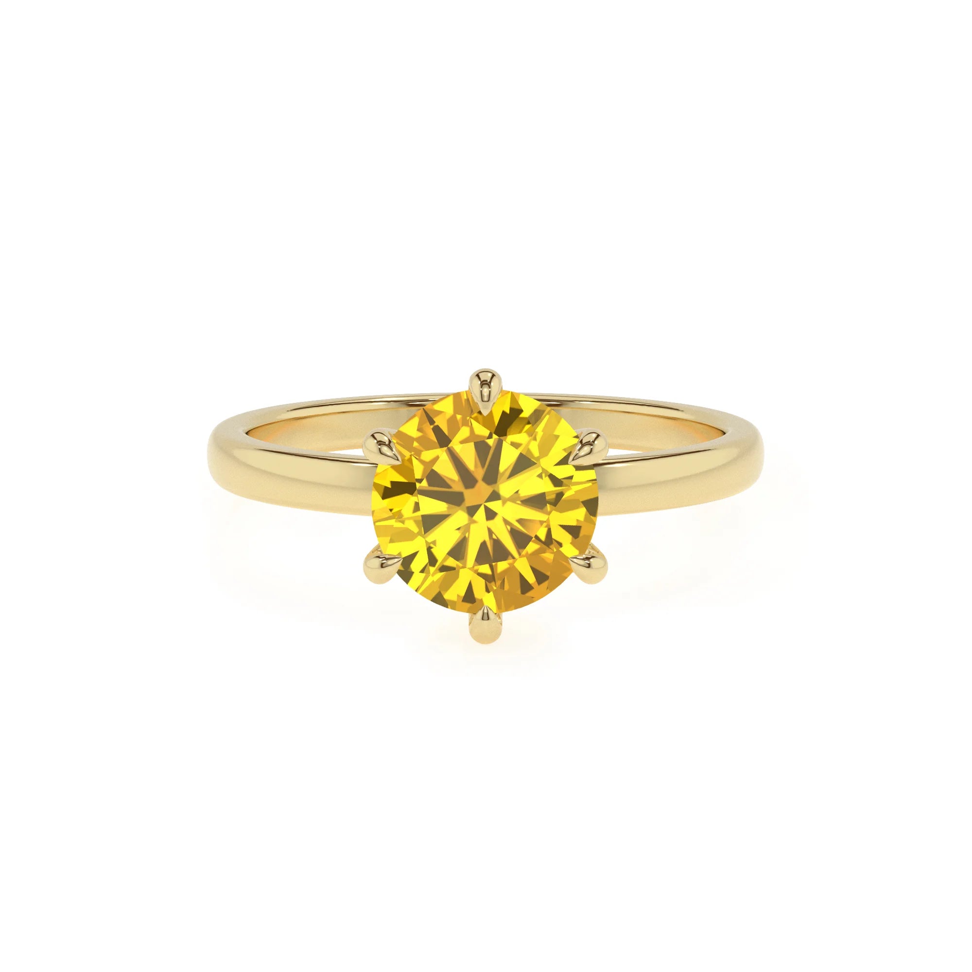 lab grown yellow-sapphire round solitaire rings in yellow gold 