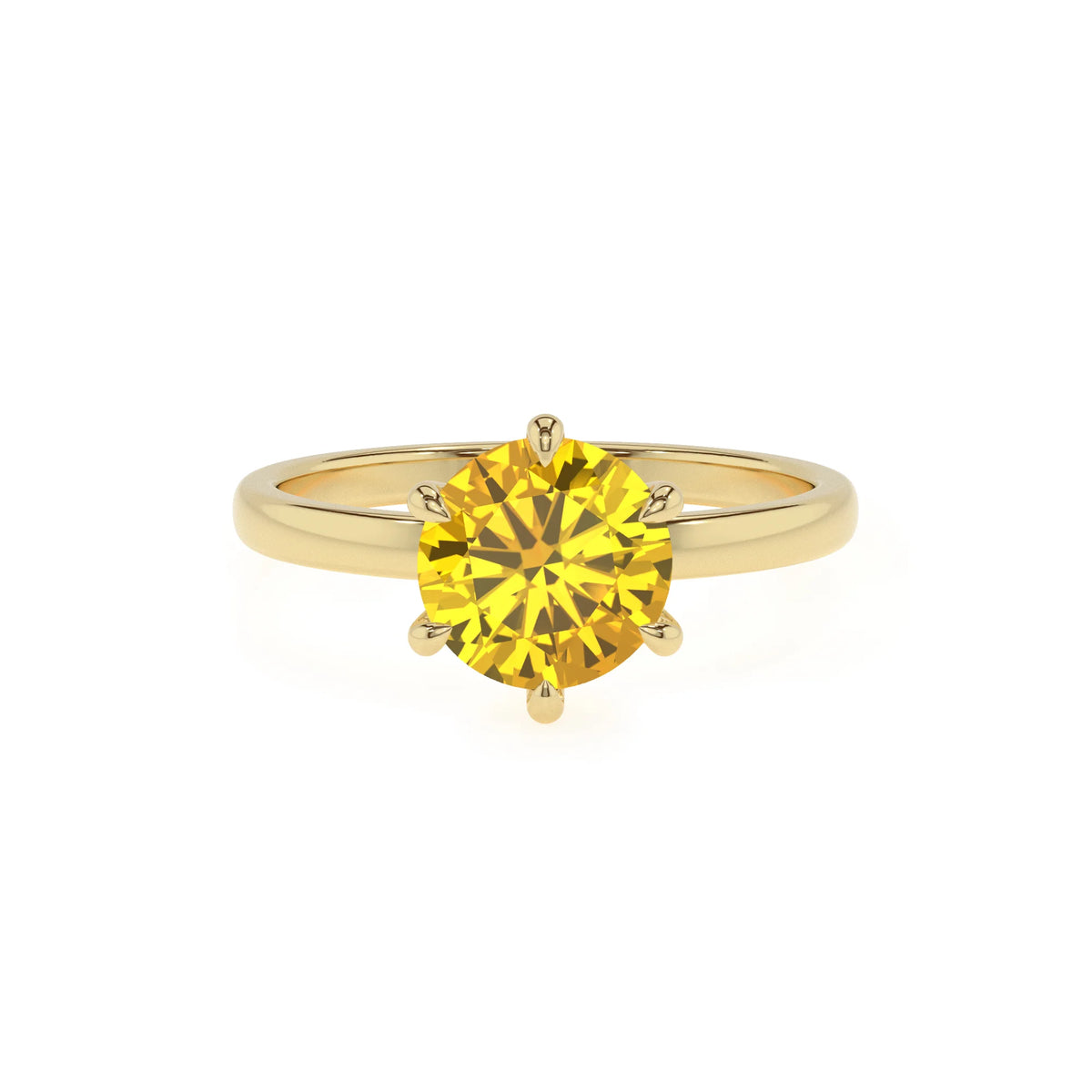lab grown yellow-sapphire round solitaire rings in yellow gold 