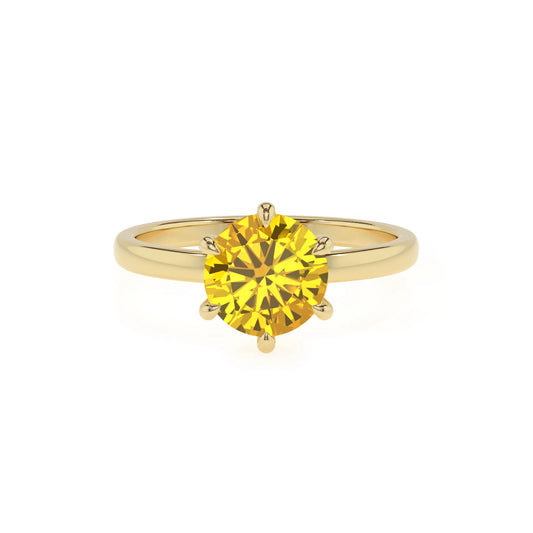 lab grown yellow-sapphire round solitaire rings in yellow gold 
