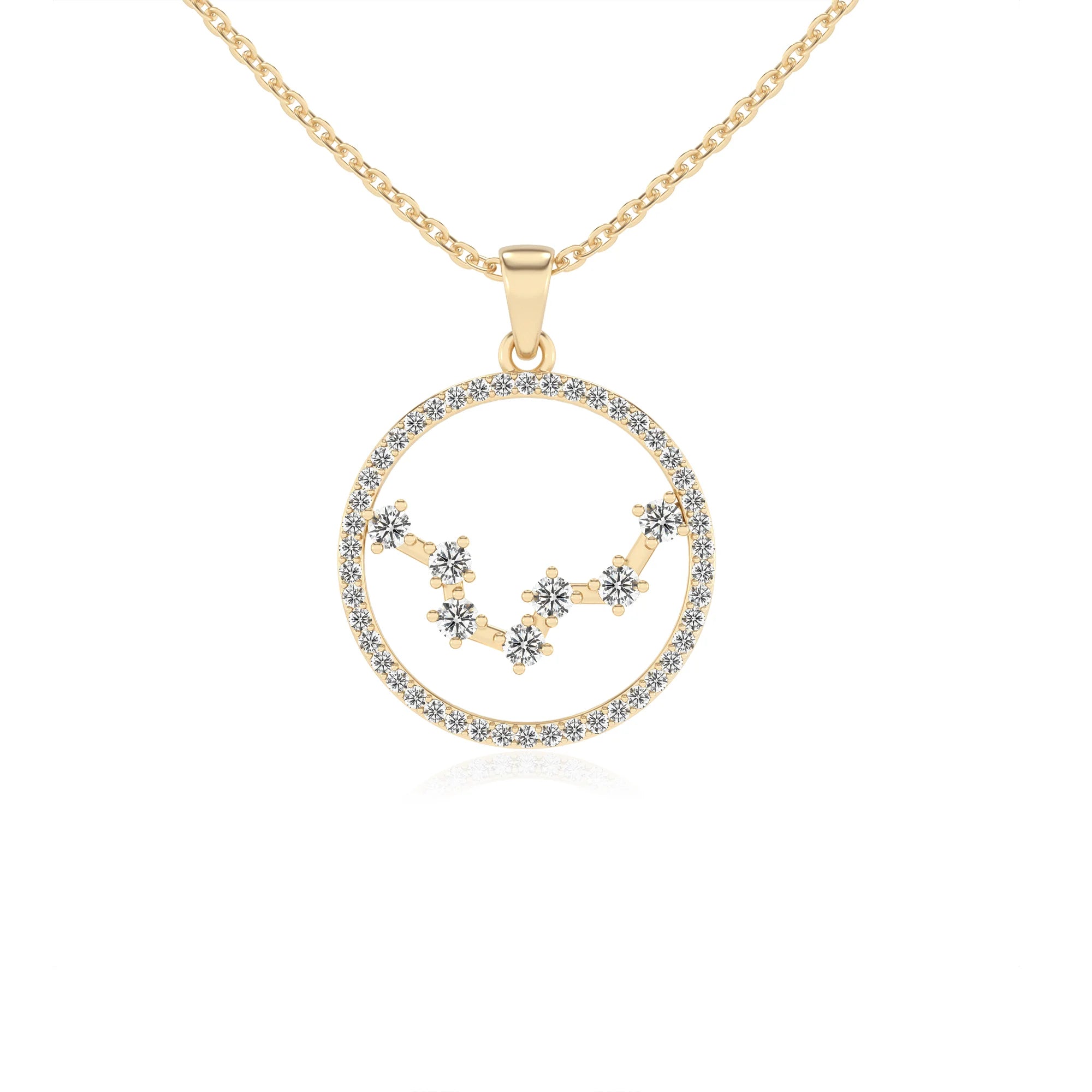 lab grown moissanite round necklaces in yellow gold 