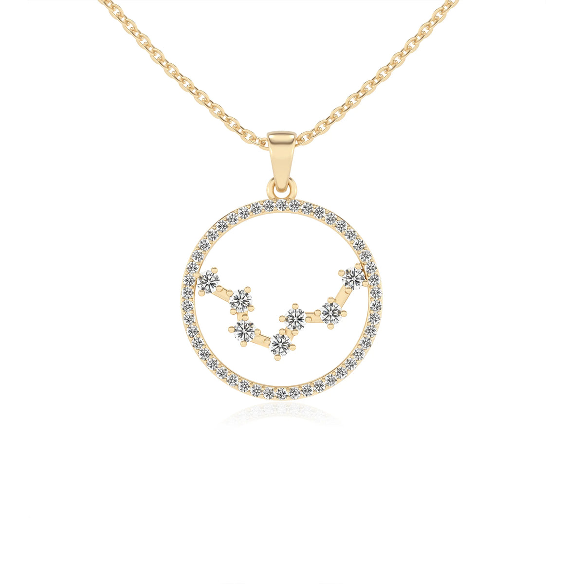 lab grown moissanite round necklaces in yellow gold 