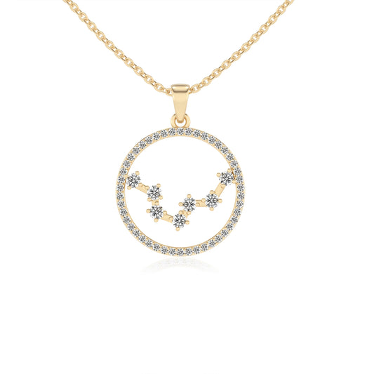 lab grown moissanite round necklaces in yellow gold 