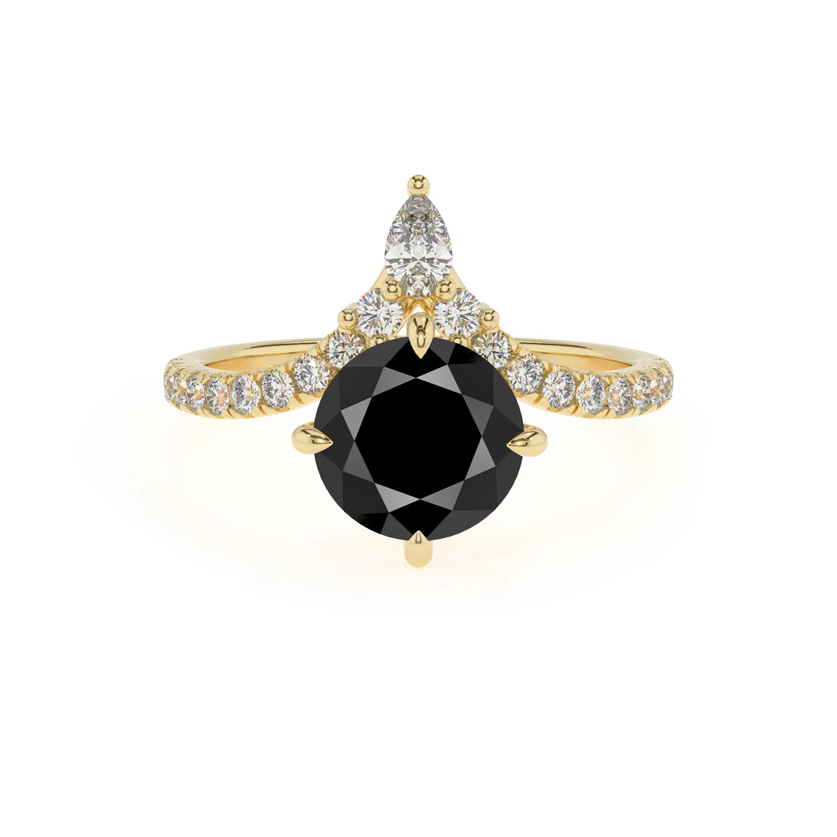 natural black-onyx round solitaire rings in yellow gold 