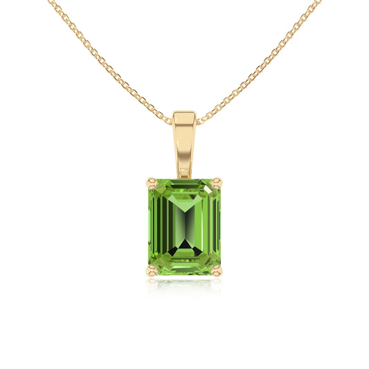 natural peridot emerald cut solitaire necklaces in yellow gold 