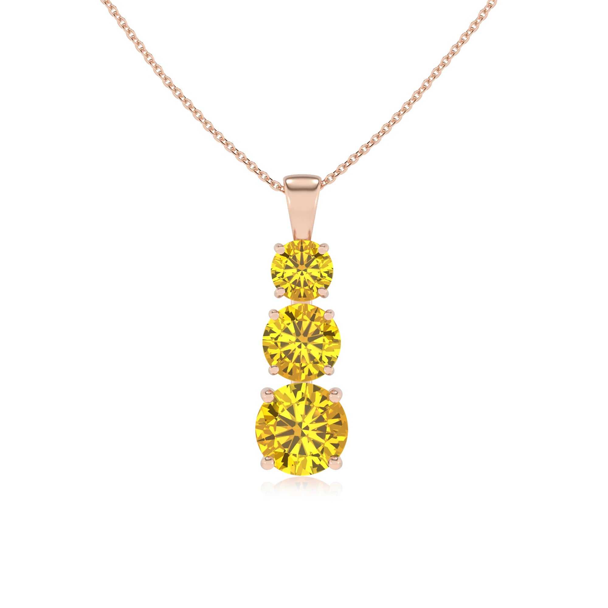 lab grown yellow-sapphire round bar v-bale necklaces in rose gold 