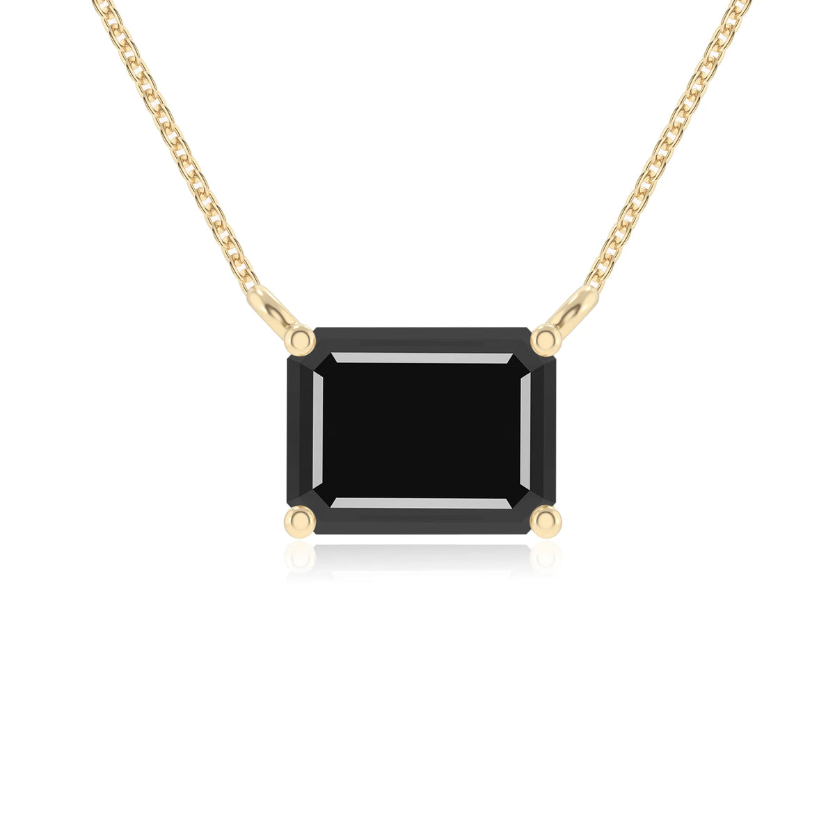 natural black-onyx emerald cut solitaire necklaces in yellow gold 