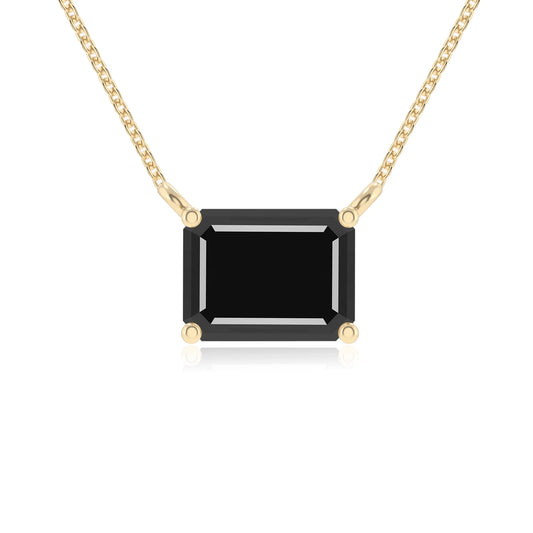 natural black-onyx emerald cut solitaire necklaces in yellow gold 