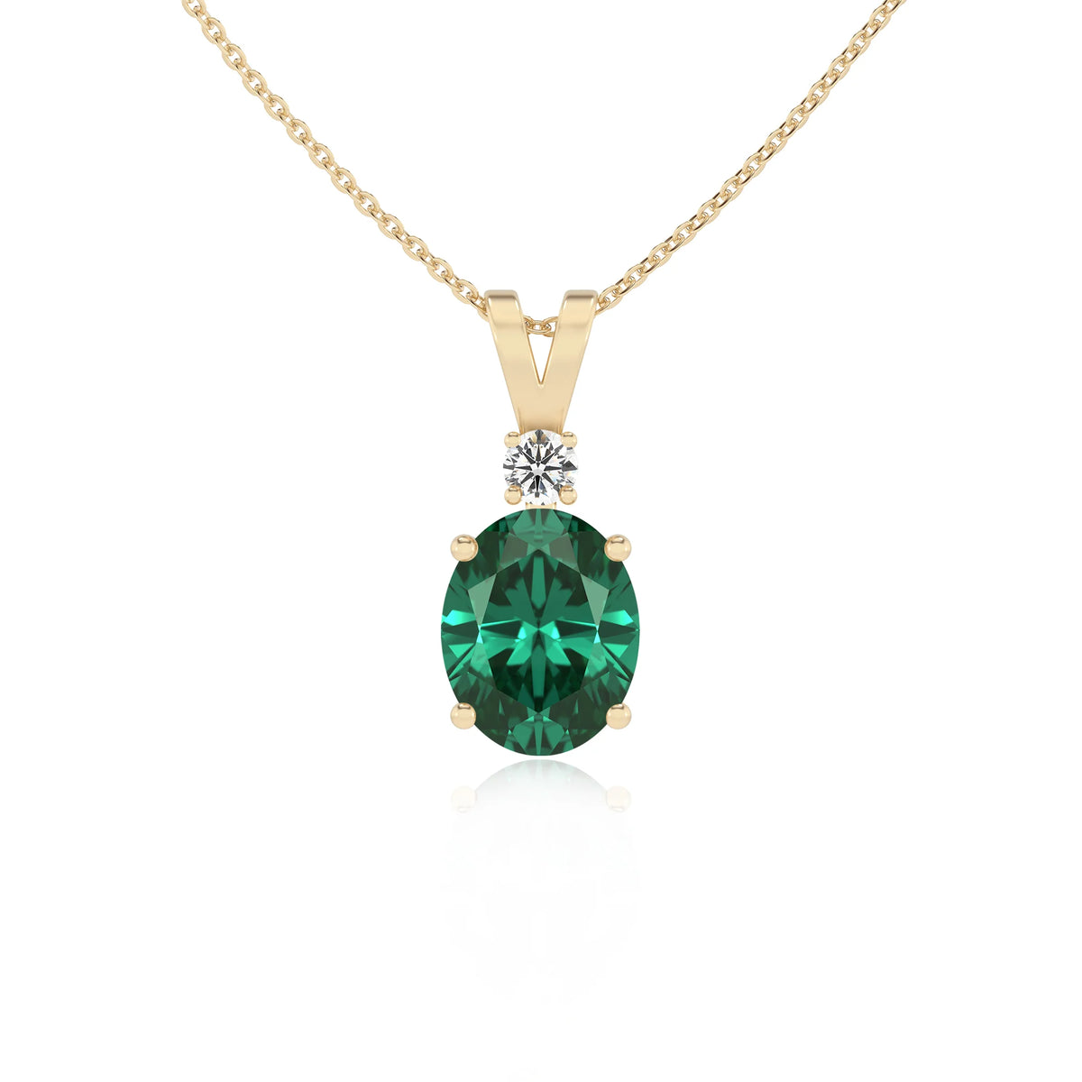 lab grown emerald oval solitaire v-bale necklaces in yellow gold 