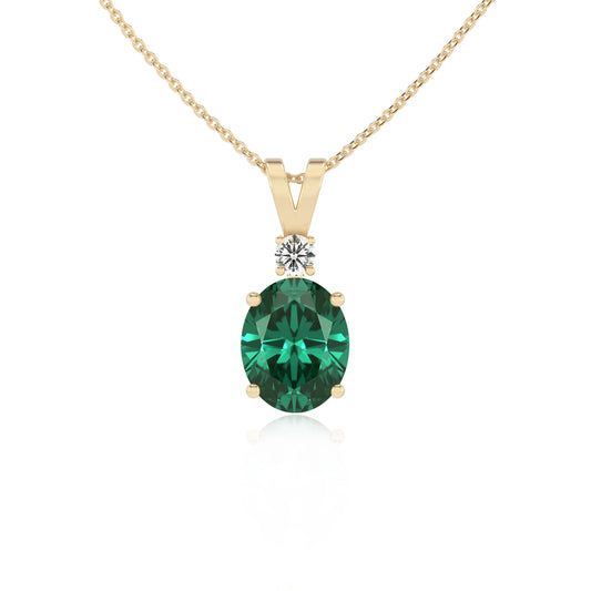 lab grown emerald oval solitaire v-bale necklaces in yellow gold 