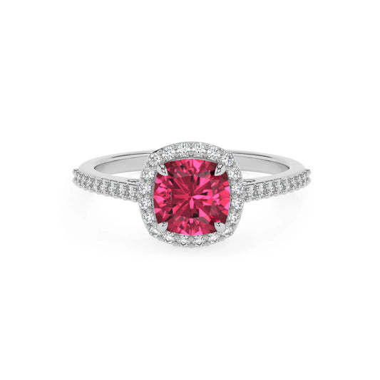 lab grown pink-tourmaline cushion solitaire rings in white gold 