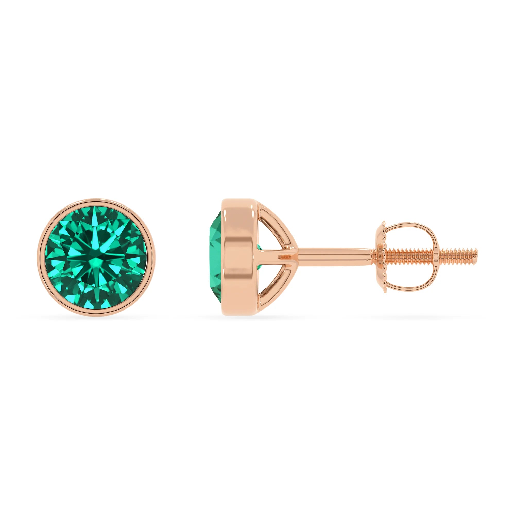 lab grown emerald round stud earrings in rose gold 