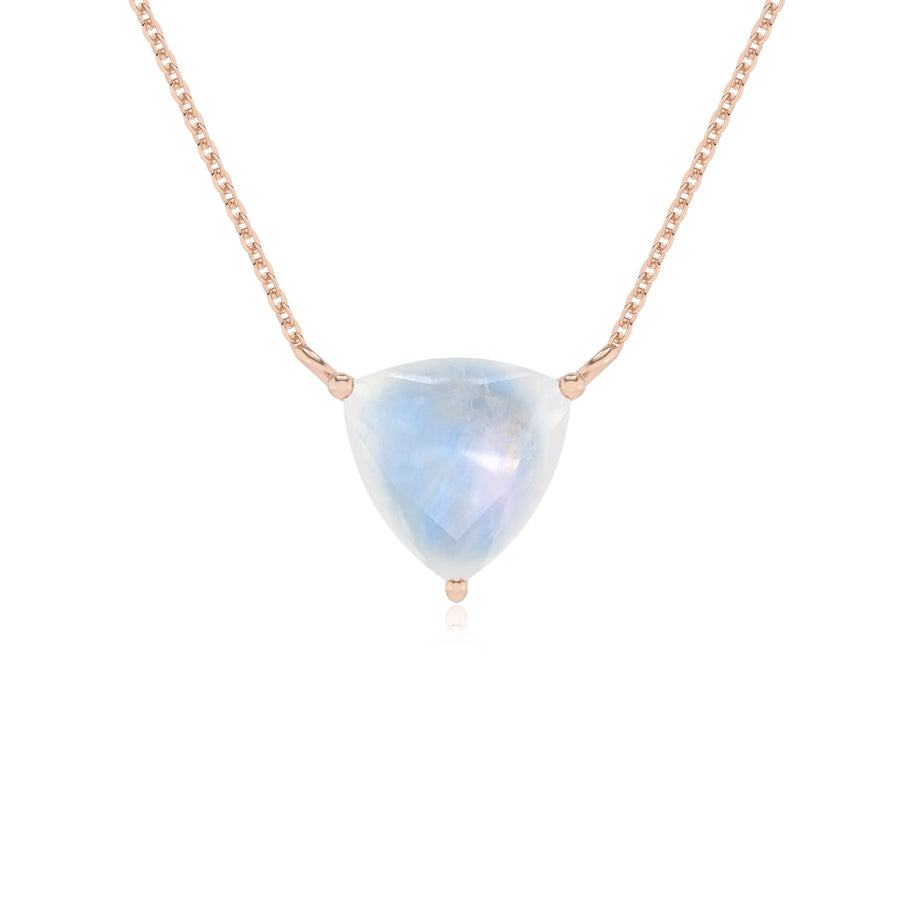 natural rainbow-moonstone trillion solitaire necklaces in rose gold 