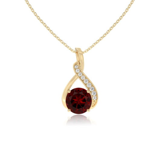 natural garnet round solitaire necklaces in yellow gold 