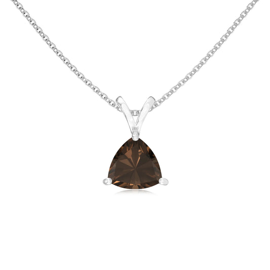 natural smoky-quartz trillion solitaire v-bale necklaces in platinum 