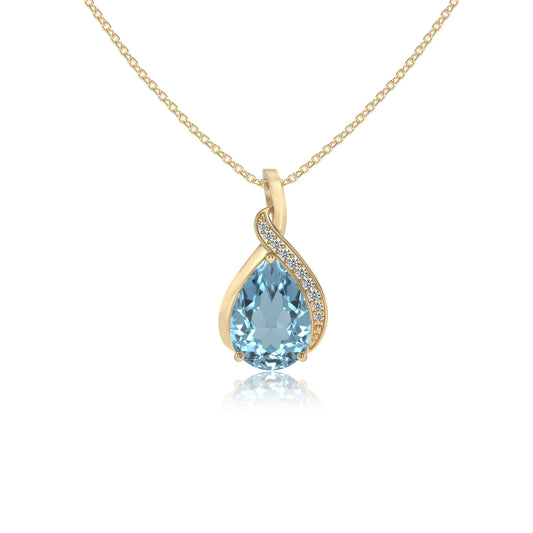 lab grown aquamarine pear solitaire necklaces in yellow gold 