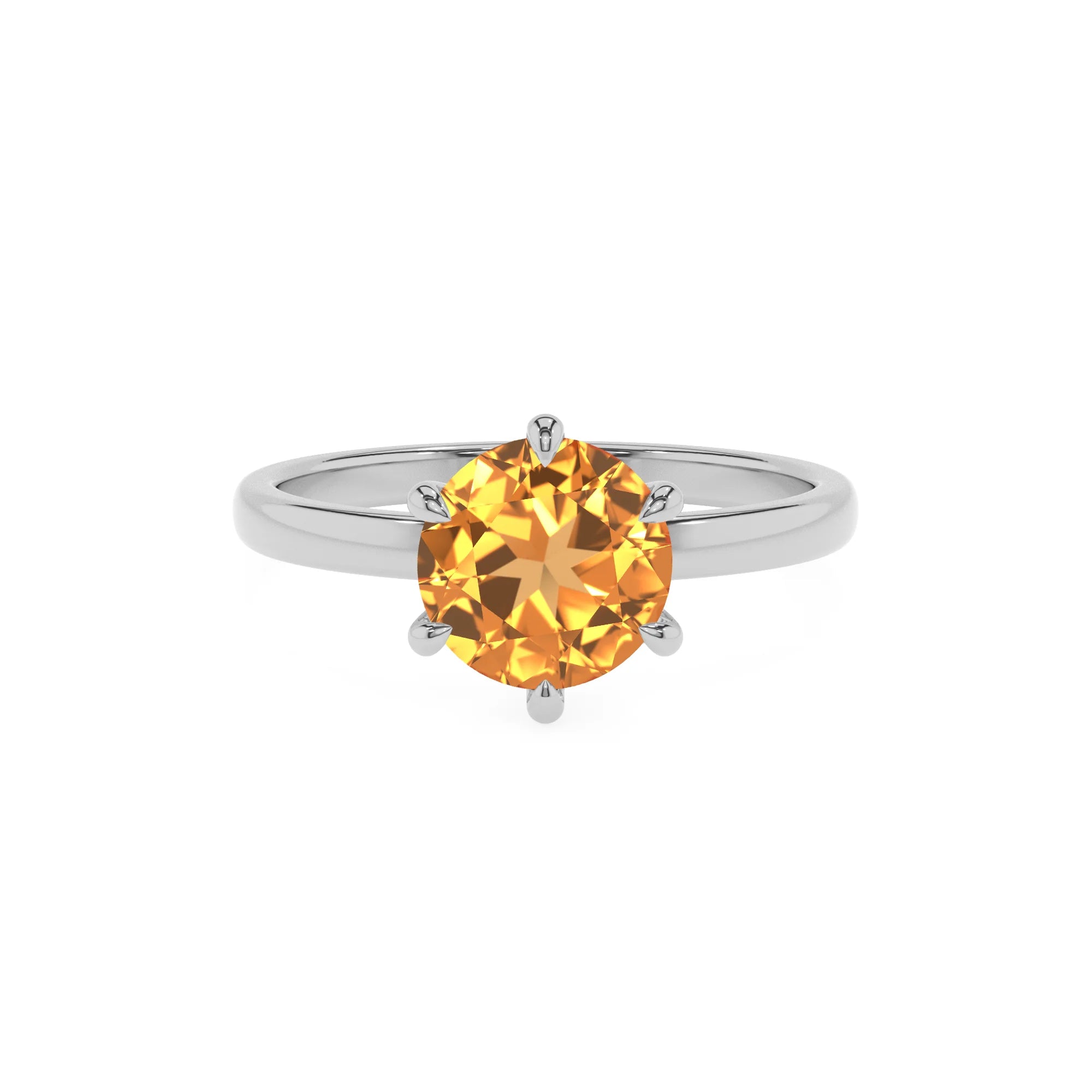 lab grown citrine round solitaire rings in white gold 