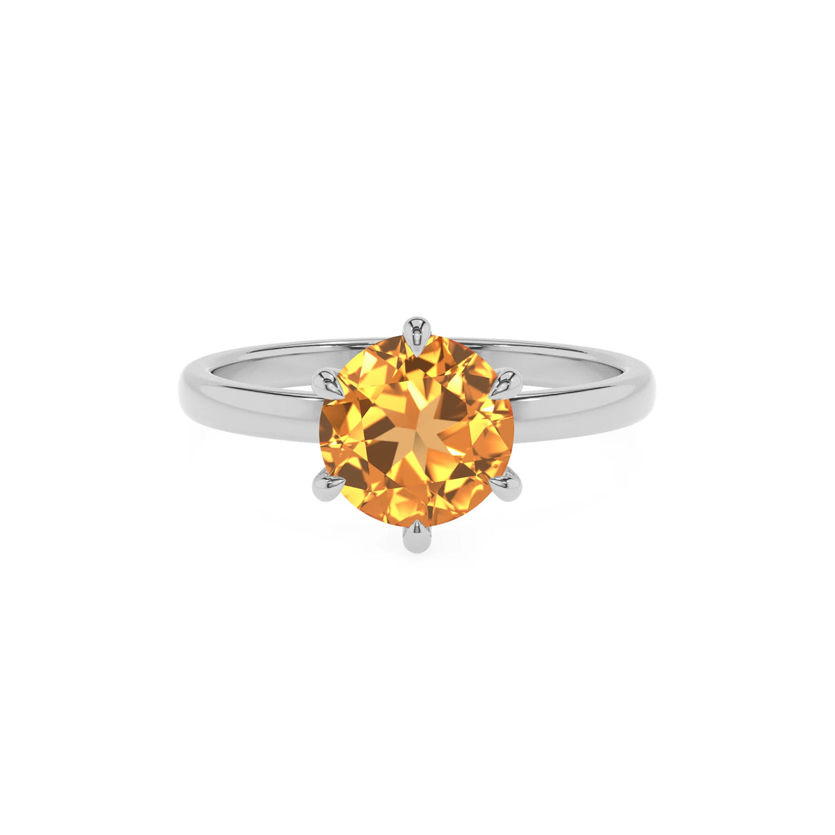 lab grown citrine round solitaire rings in white gold 