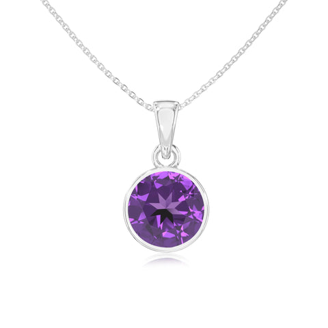 Lab Grown Amethyst Round Solitaire Pendant Necklace with 18" Chain