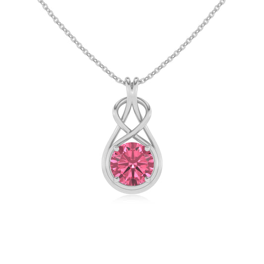 lab grown pink-tourmaline round solitaire necklaces in white gold 