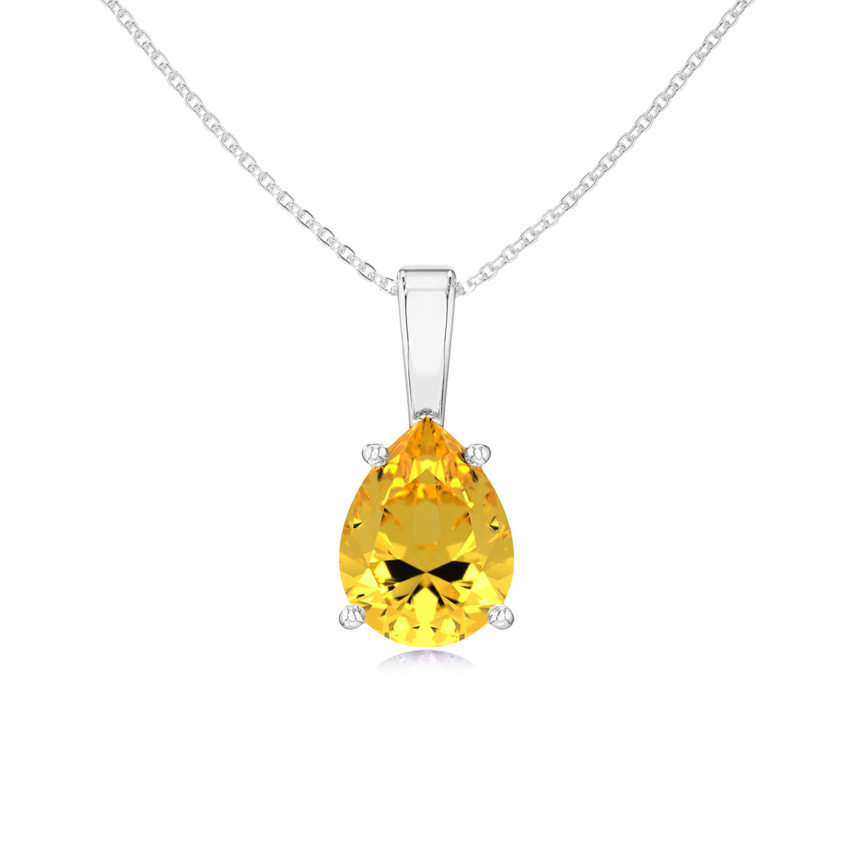 lab grown yellow-sapphire pear solitaire necklaces in white gold 