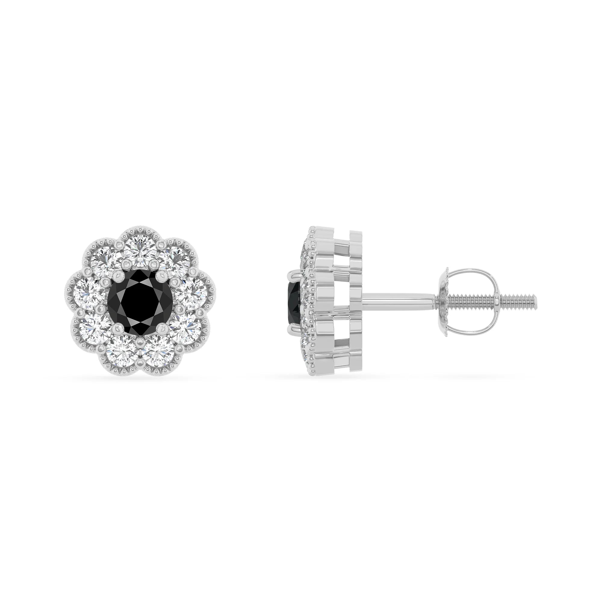 natural black onyx round stud earrings in sterling silver 