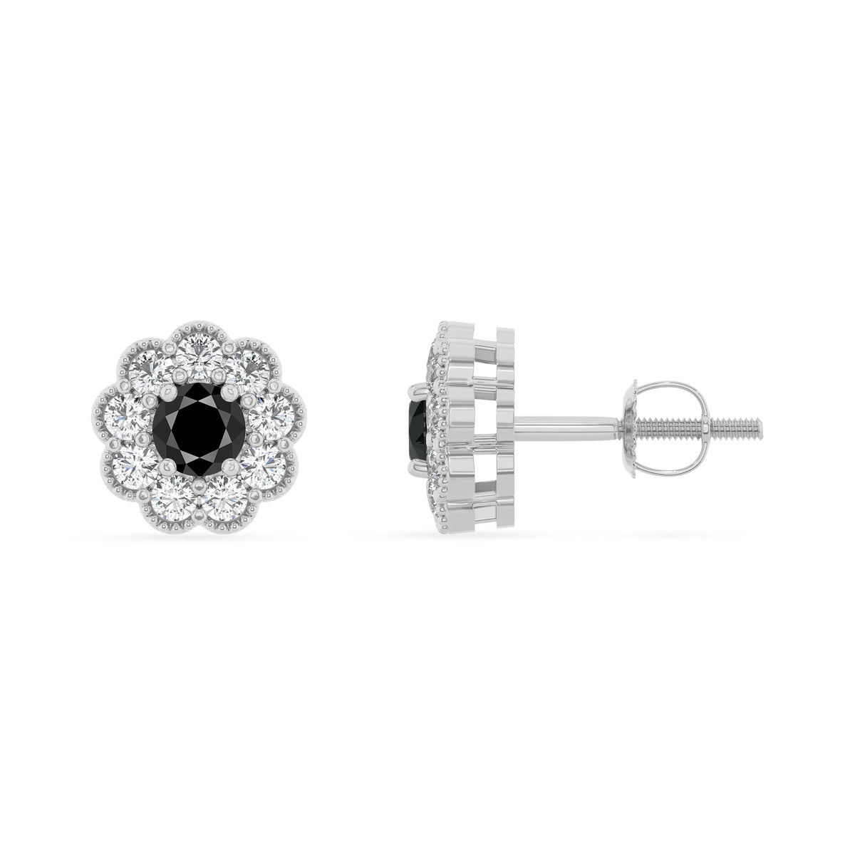 natural black onyx round stud earrings in sterling silver 